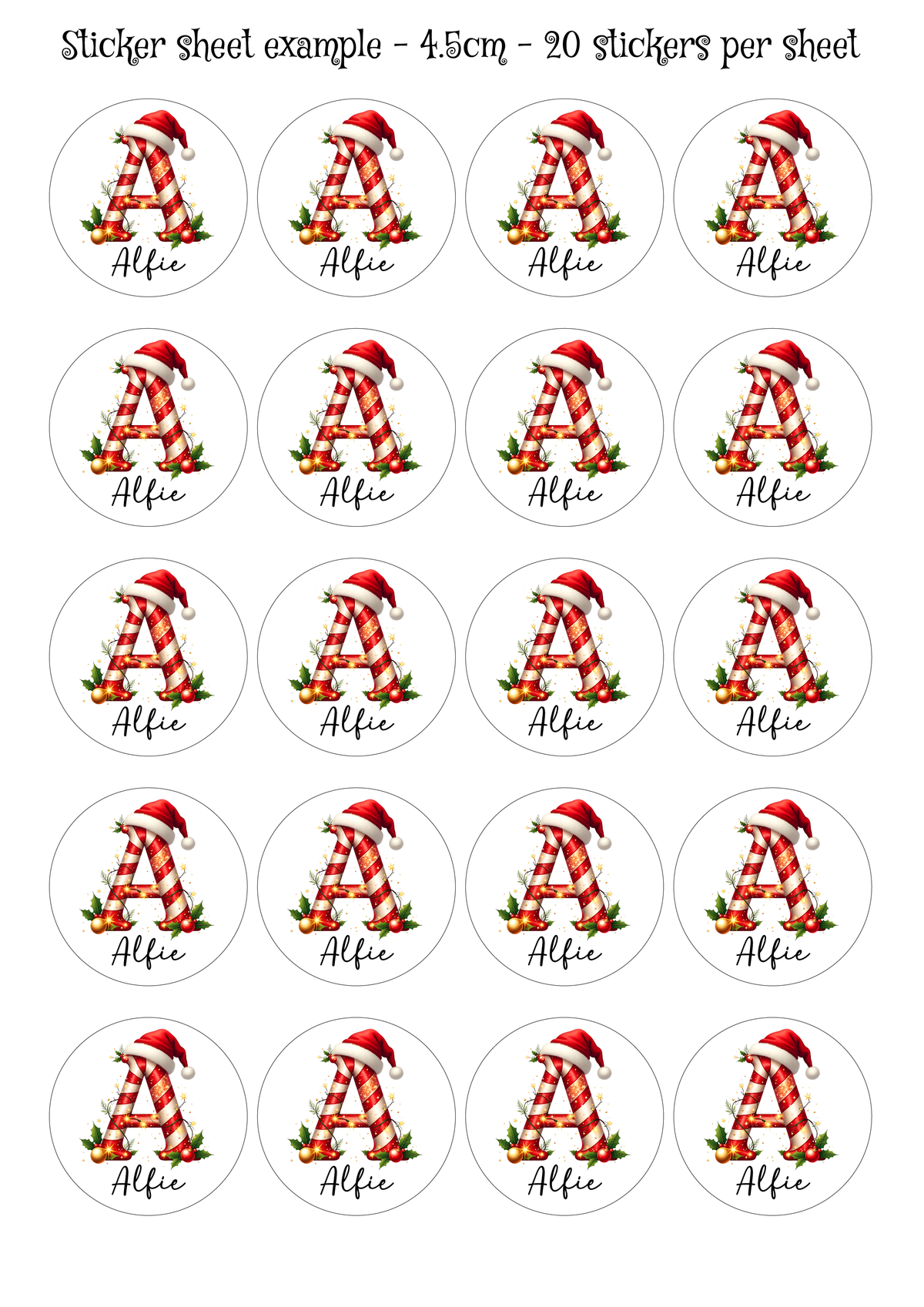 Personalised Letter Candy Cane Christmas Stickers