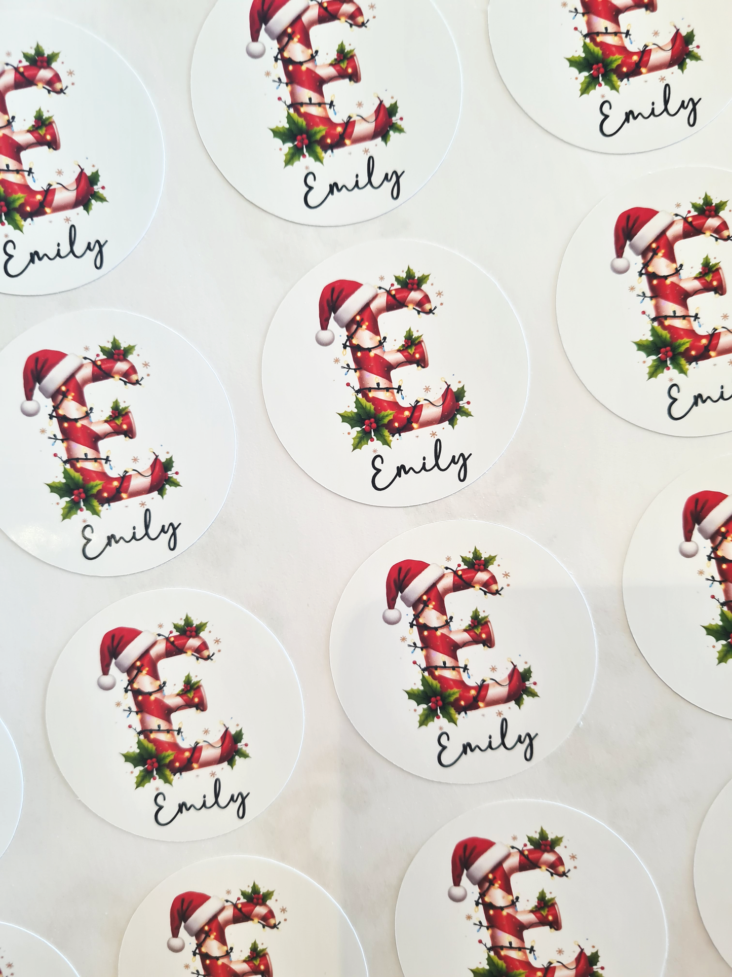 Personalised Letter Candy Cane Christmas Stickers