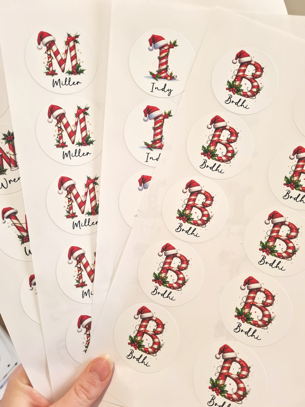 Personalised Letter Candy Cane Christmas Stickers