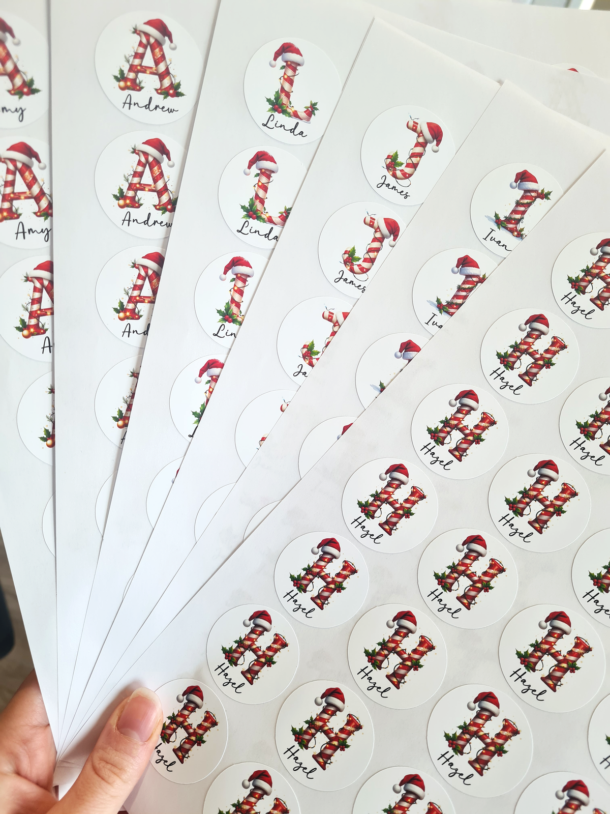Personalised Letter Candy Cane Christmas Stickers