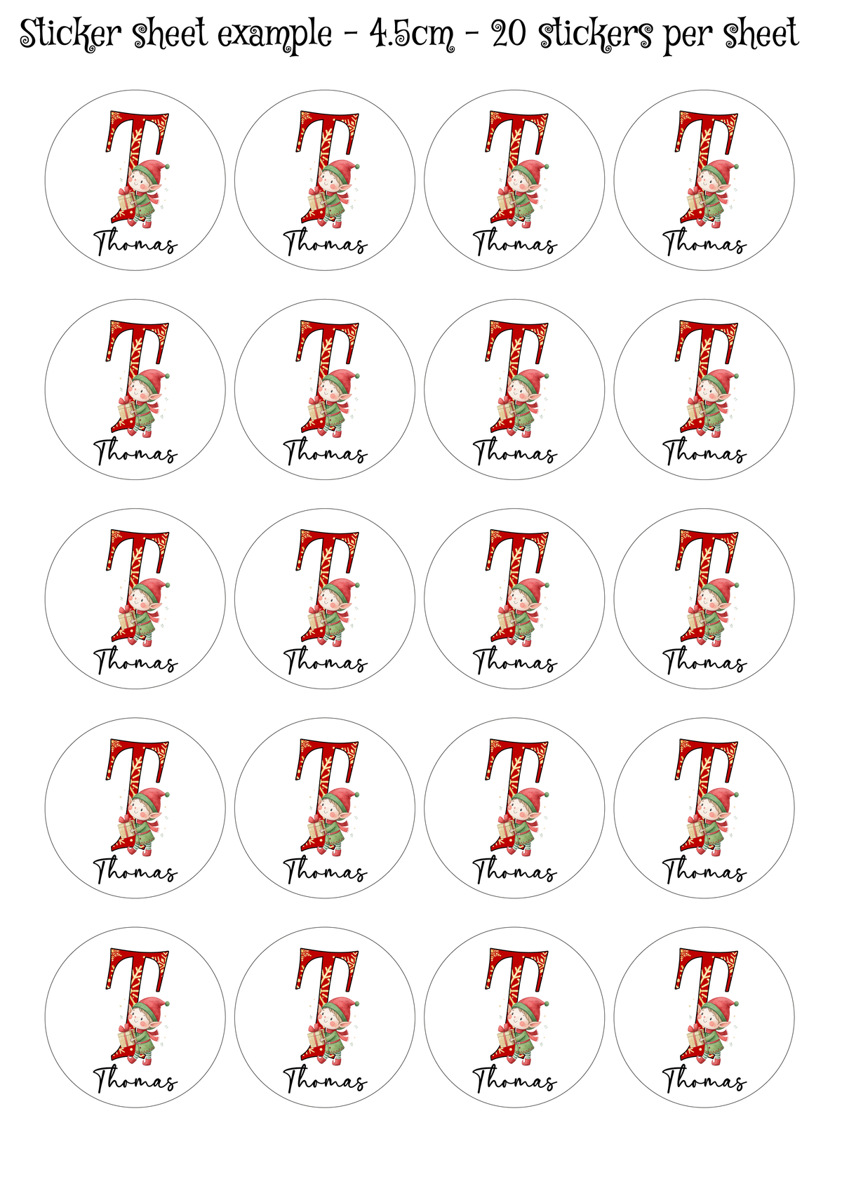 Personalised Letter Elf Christmas Stickers