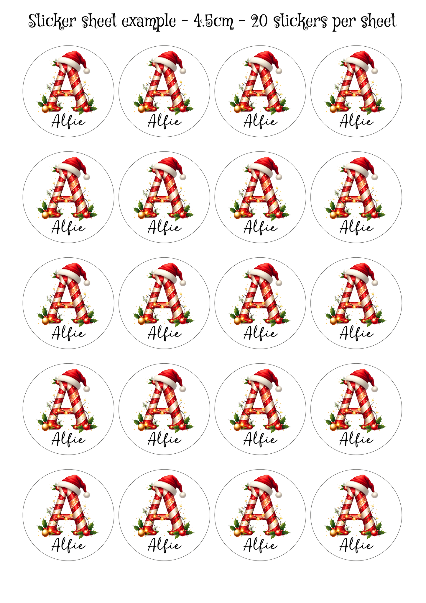 Personalised Letter Candy Cane Christmas Stickers