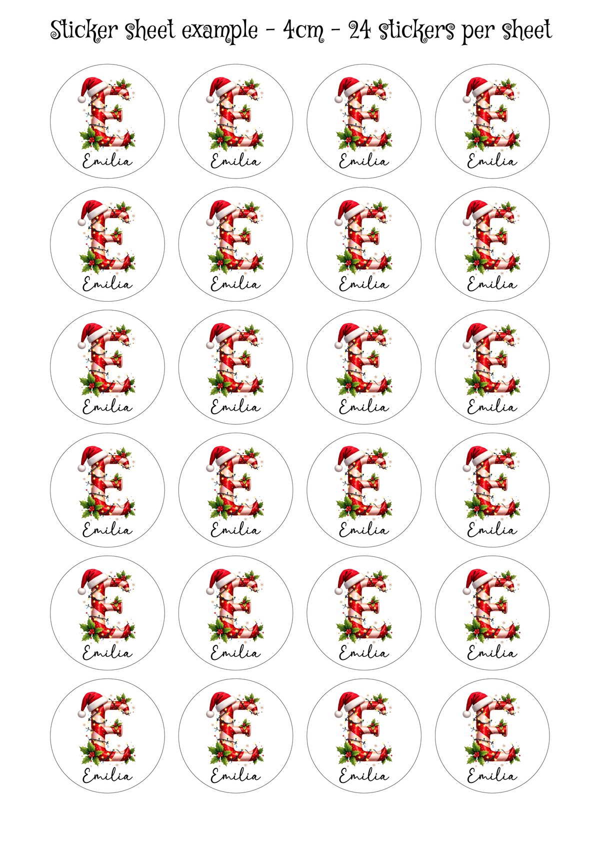 Personalised Letter Candy Cane Christmas Stickers