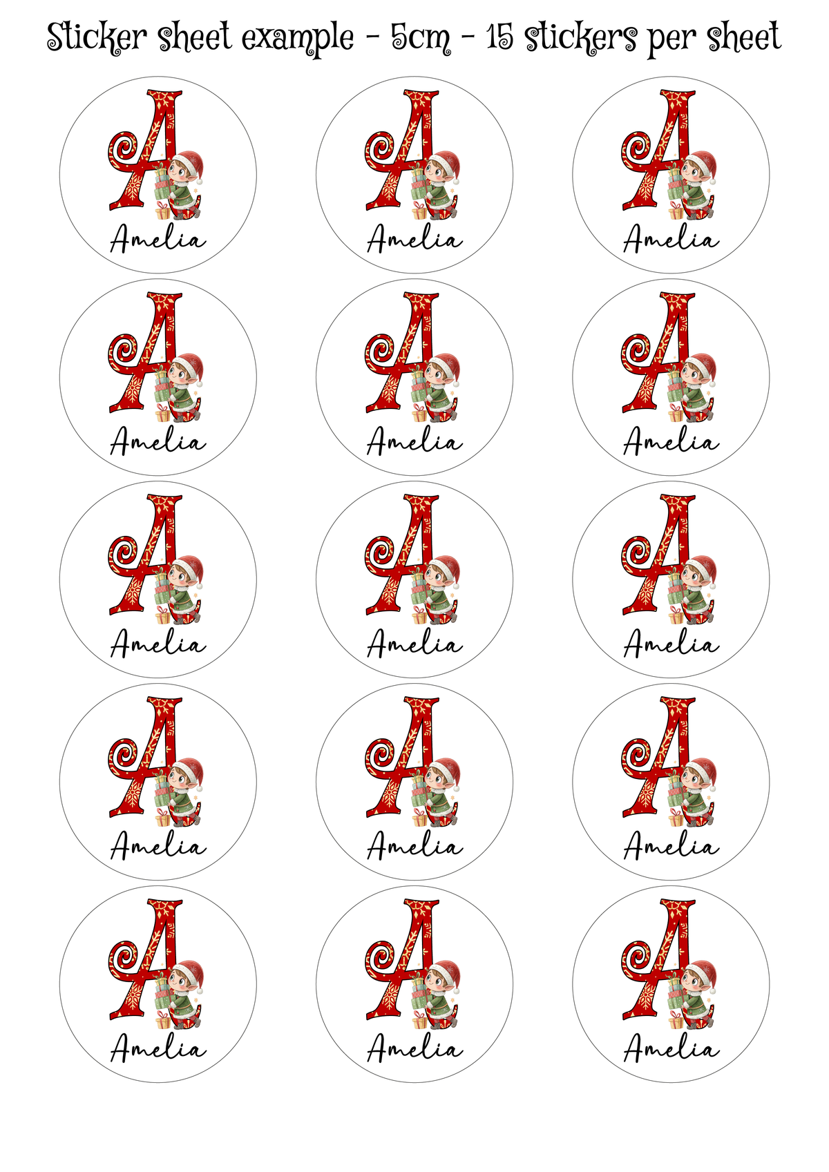 Personalised Letter Elf Christmas Stickers