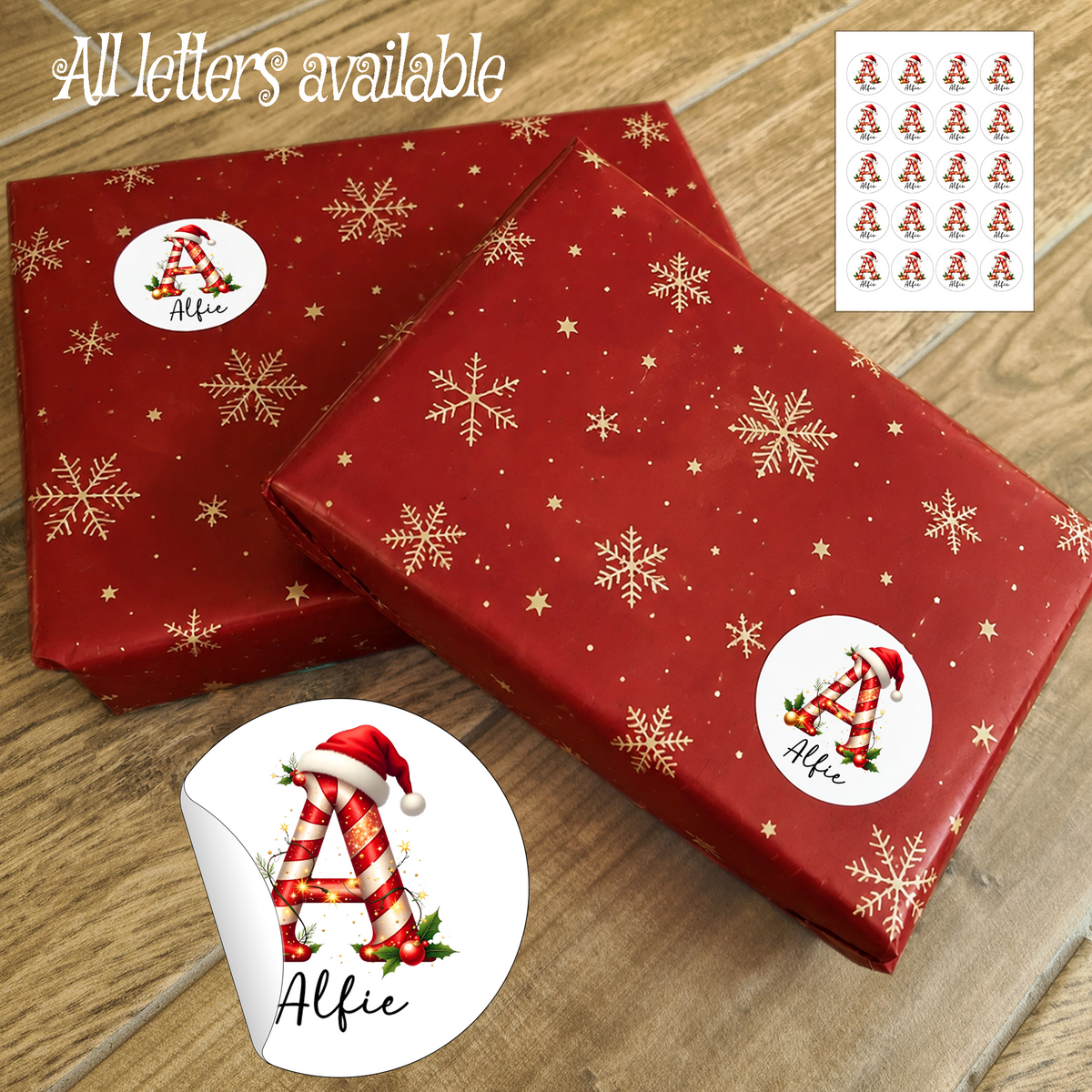 Personalised Letter Candy Cane Christmas Stickers