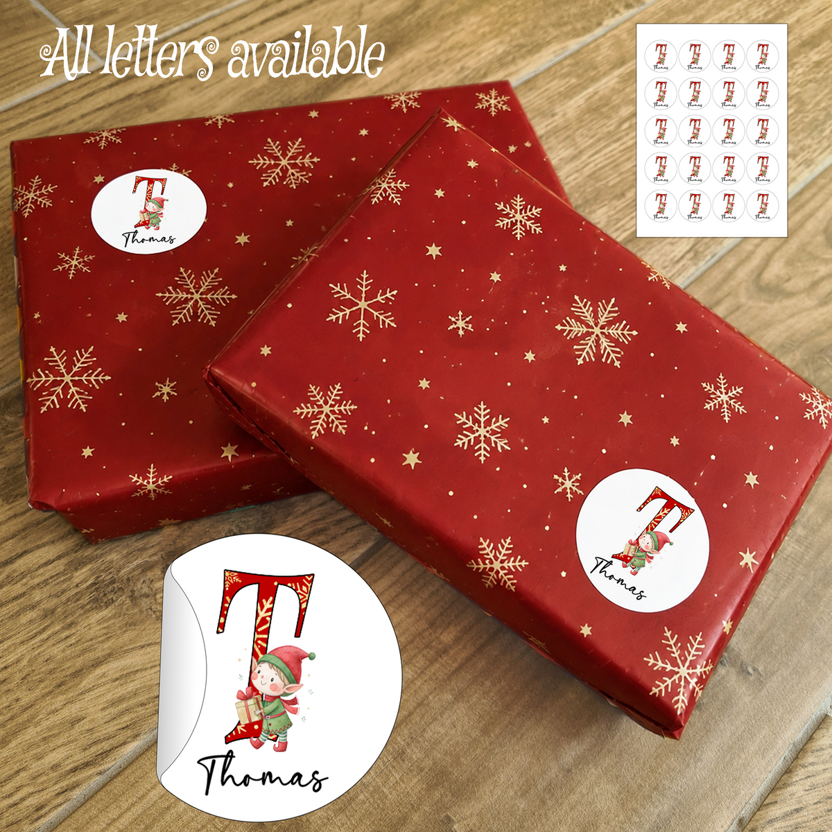 Personalised Letter Elf Christmas Stickers