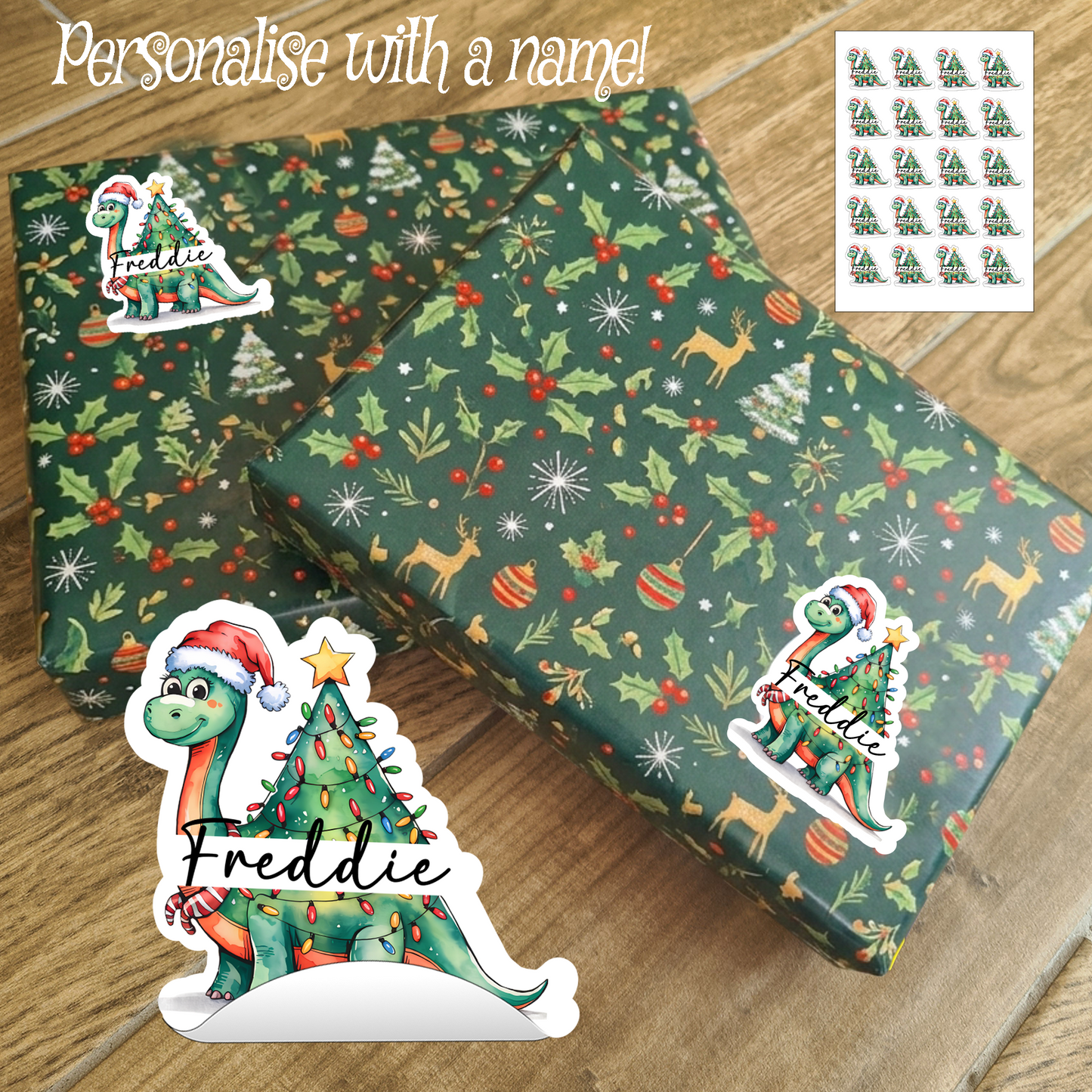 Personalised Dinosaur Christmas Stickers