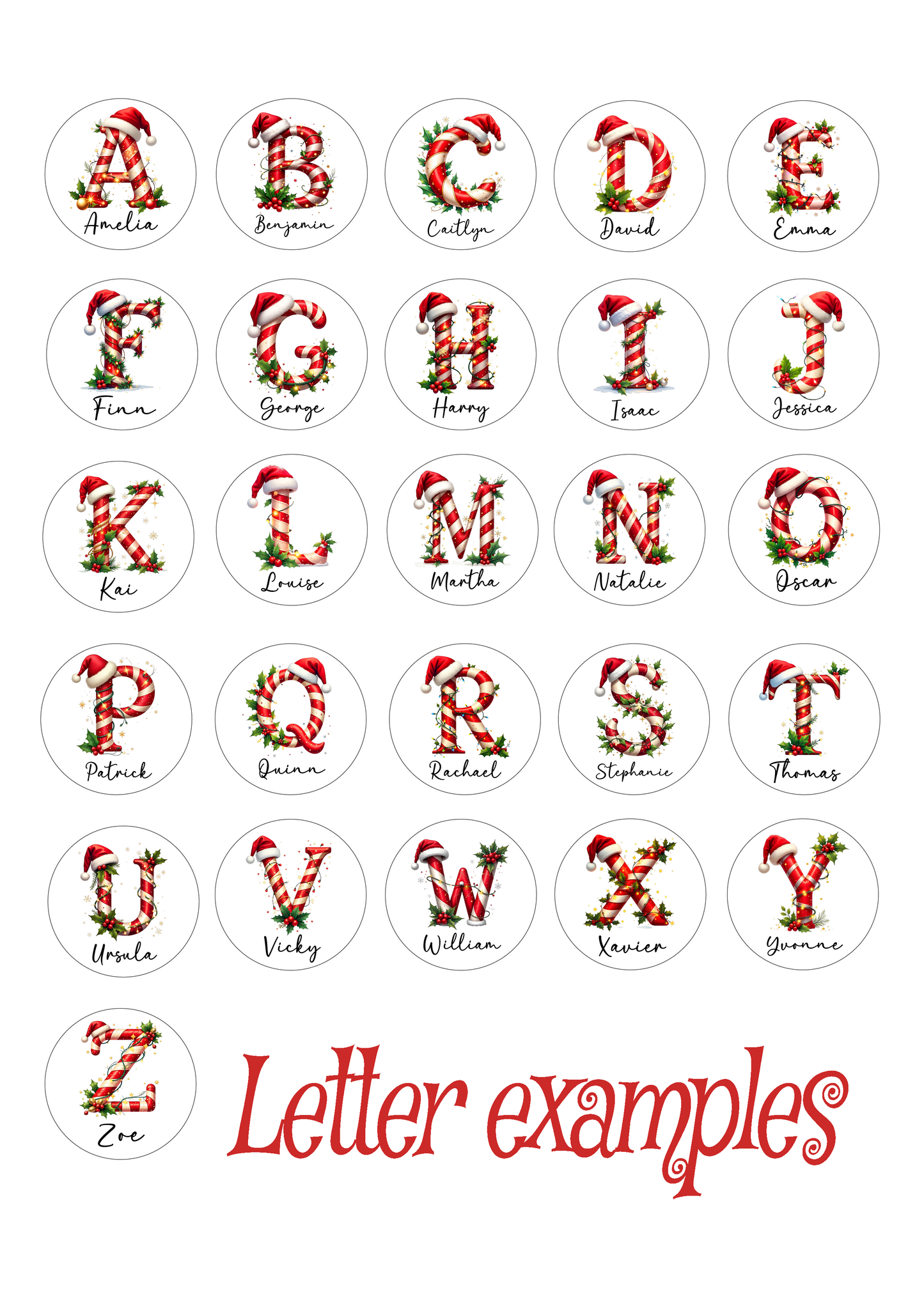 Personalised Letter Candy Cane Christmas Stickers