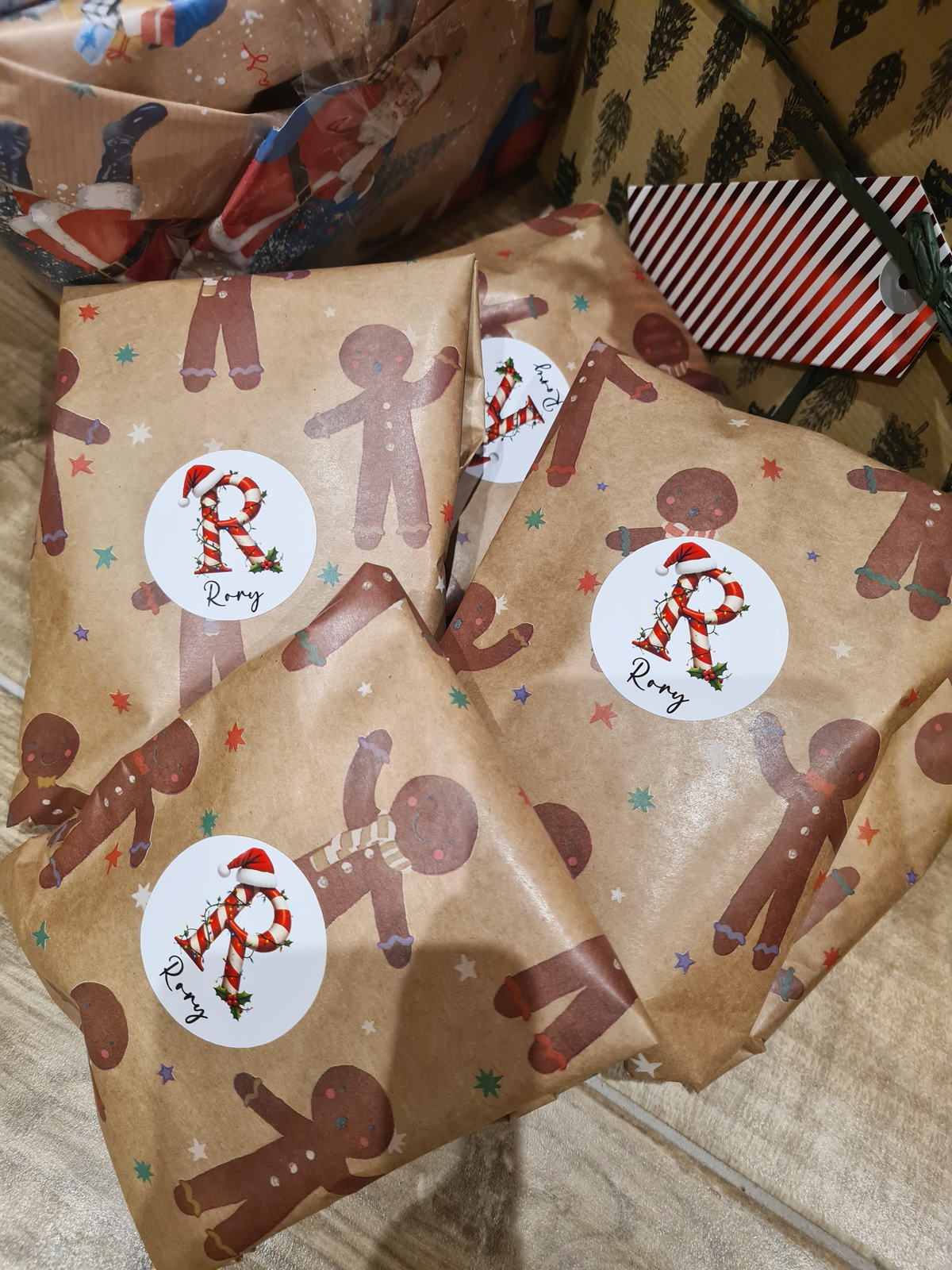 Personalised Letter Candy Cane Christmas Stickers
